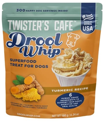 Twister’s Cafe DroolWhip SuperFood Dog Treat, Powdered All Natural 6-Ingredient Food Toppers, Wellness Food PetTreat 3 Months and Up, Good for Gut Health, 180 g/6.40 oz