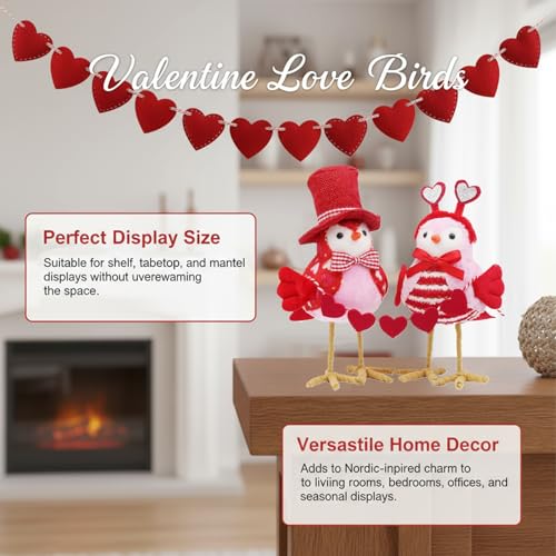 Oiseaux de Saint-Valentin en peluche et décorations de table romantiques pour étagère - 2pcs