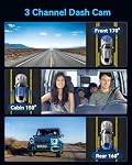 Caméra avant et arrière Dash Cam, 4K HD 3 Canal Dash Camera pour les voitures avec 32GB Carte, Dash Cam avec vision nocturne, 2.0'' IPS Écran Dashcam avec capteur G, 24H Mode de stationnement, enregistrement des boucles, gris