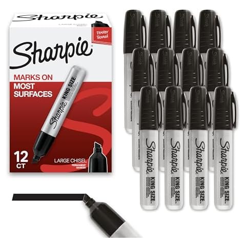 Sharpie King Size Permanent Markers Chisel Tip Markers for Work & Industrial Use, 12 Count Cover