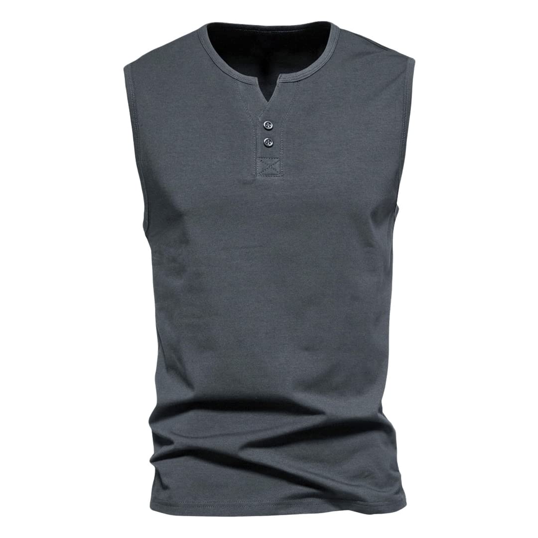 Herren Tank Top Knopf V-Ausschnitt Ärmellos Shirts Workout Sport Tee Bottoming Shirt, GY1, 58