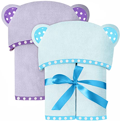 Image of ELSVIN Set of 2 Hooded Baby Towels – Blue and Purple – Luxurious, Large and Super Absorbent – 30 x 30 Inch – Soft and Suitable for Infants, Toddlers and Kids – 400 GSM