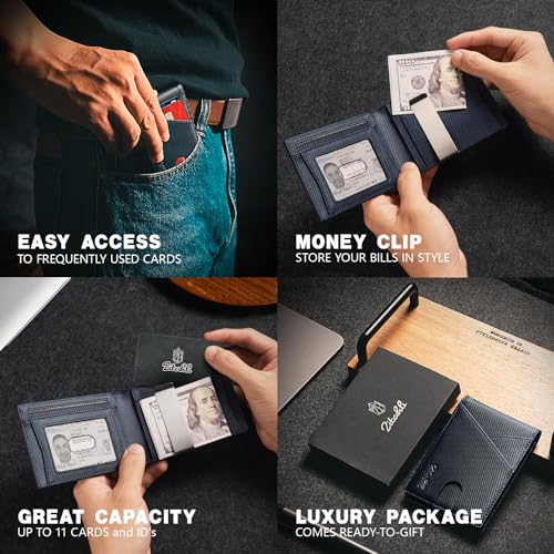 Image of Zitahli Slim Wallet for Men,RFID Blocking Leather Bifold with Money Clip | Minimalist Front Pocket Design, Holds 12 Cards, RFID Protection, Gifts for Men on Birthdays, Father's Day, and Christmas