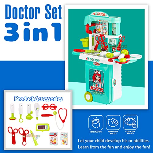 Image of Zest 4 Toyz Pretend to Play Toy Doctor Set Case Workbench 3 in 1 Doctor Nurse Medical Box with Suitcase Trolley | Doctor Play Set for Toddler Boys Girls (Blue)