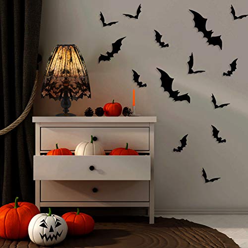 2 Pieces Halloween Lamp Shade Cover Black Lace Spider Web Lampshades Cover Topper Decoration with 60 Pieces 3D Bat Stickers for Halloween Party Indoor Decor 2 Pieces Halloween Lamp Shade Cover Black Lace Spider Web Lampshades Cover Topper Decoration with 60 Pieces 3D Bat Stickers for Halloween Party Indoor Decor