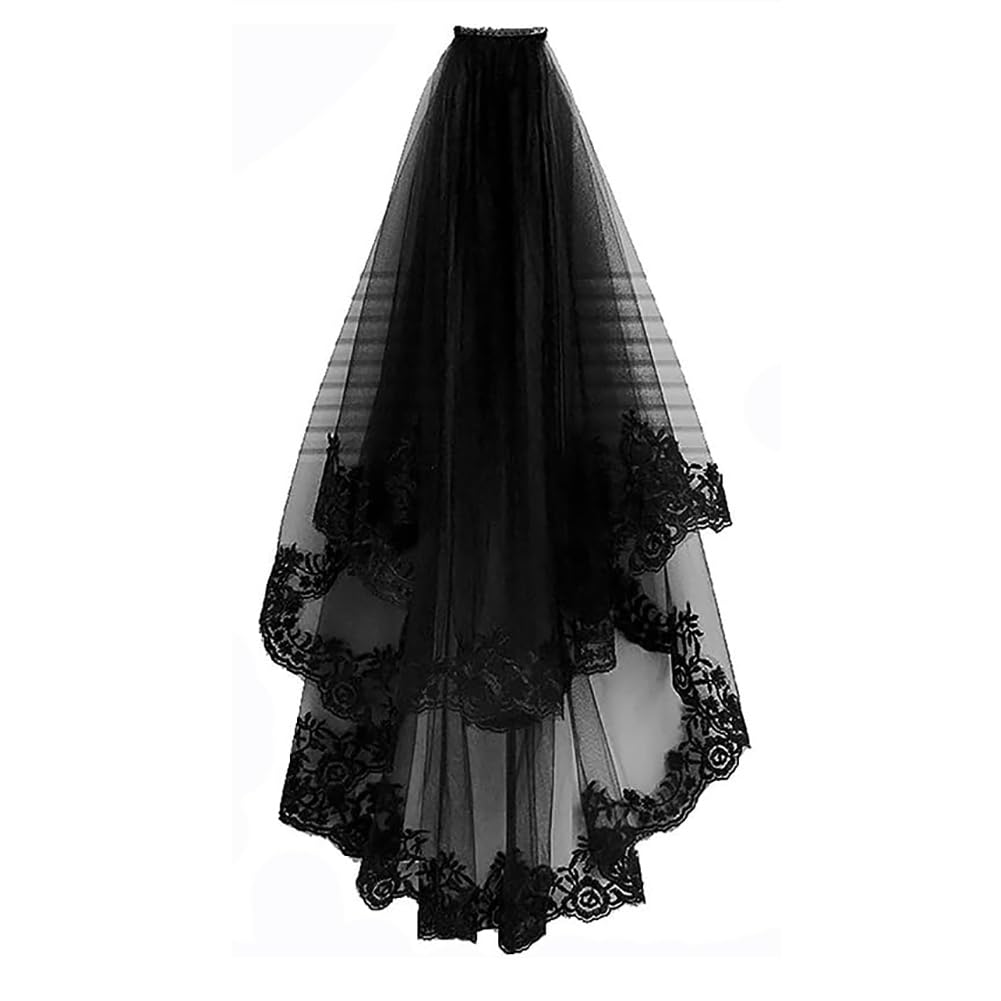 Velo Da Sposa Nero Wedity Con Pettine - Doppio Stratto Per Matrimoni E Halloween - Foto 5