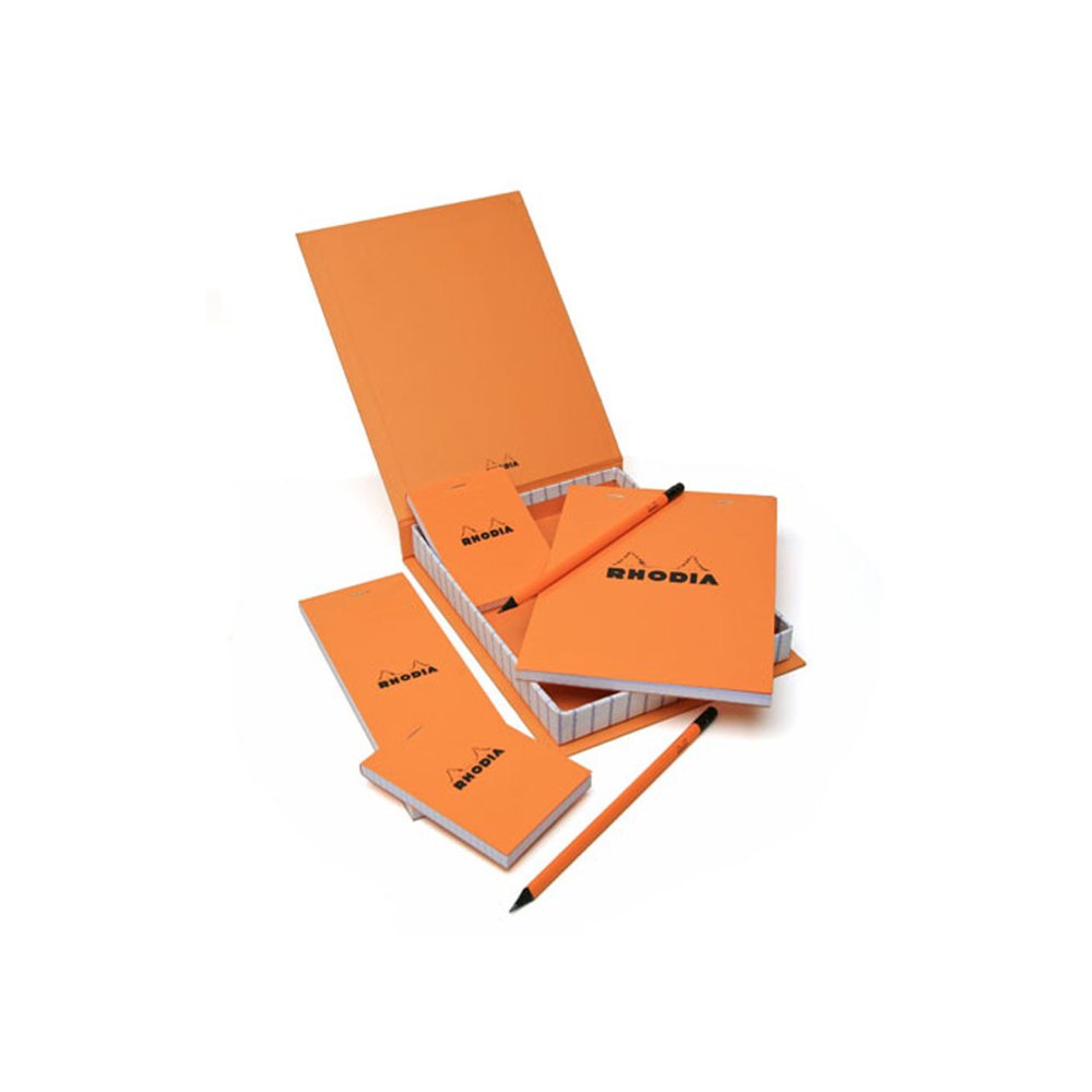 9200C - Essential Box 4 Orange Stapled Pads 1xN°8 + 2xN°11 + 1xN°16 - 22.8x18 cm - Small Squares - 80 Detachable Sheets, White Clairefontaine Paper 80 g/m - Basics