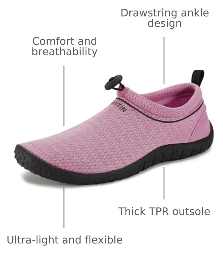 Image of WHITIN Women's Multi-Purpose Feather Water Shoes + Thick Sole Z10 | Thick Sole for Rock & Shell Defense, Adjustable Drawstring for Sand Protection & Snug Fit, Packable & Lightweight