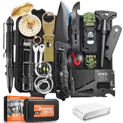 Dusor 21 in 1 Survival Kit Gifts for Men, Valentines Day Gifts for Him Boyfriend, Hunting Gift for Dad Husband, Fishing Gear and Equipment, Camping Essentials, Gift for Men Who Have Everything