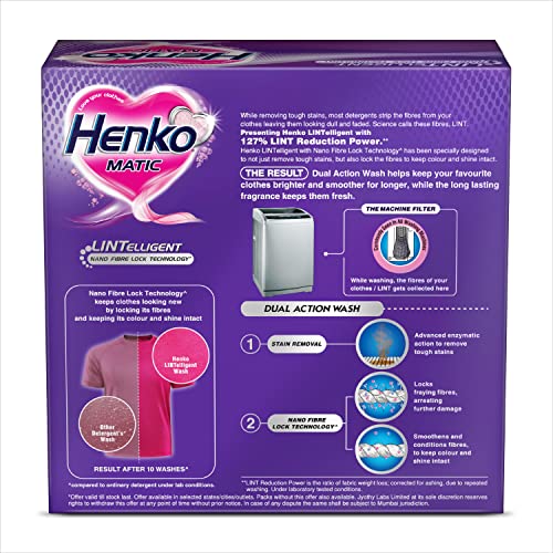 Image of Henko Matic Top Load Detergent Powder 1KG | Laundry Detergent Powder For Effectively Removes Tough Stains | Top Load Detergent Powder with Nano Fibre Lock Technology