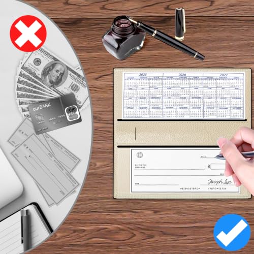 Image of CASMONAL Checkbook Cover for Women & Men, PU Leather Wallet RFID Blocking