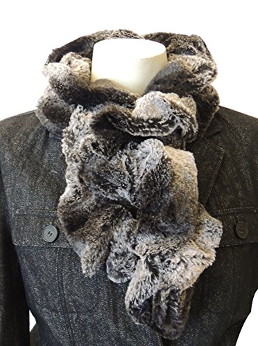 Faux Fur Winter Scarf – Plush Neck Warmer Scarf - Super Soft Faux Fur Twisted Neck Warmer - Adjustable Length Scarf (Black Grey Stripe 1CY)