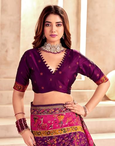 Image of SIRIL Women's Silk Kashmiri Minakari Jacquard Saree With Unstitched Blouse Piece