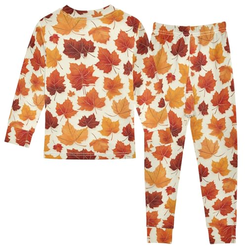 Pajama Sets Long Sleeve Autumn Leaves Pattern Soft Comfy Sleepwear 2 Piece PJS 3-8T3