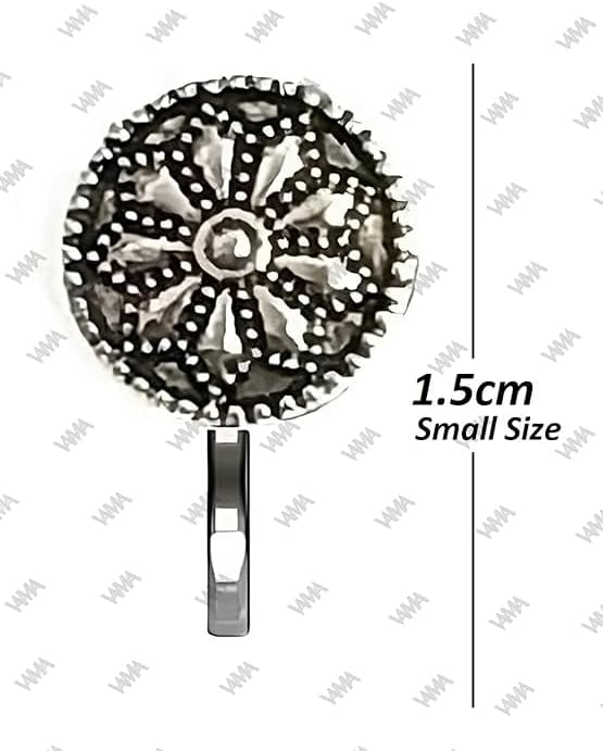 CHARMAURA Non Piercing Traditional Indian Nosepin Pressing Type Clip On Oxidized Silver Nose Ring Pin Stud For Women (1.5cm)