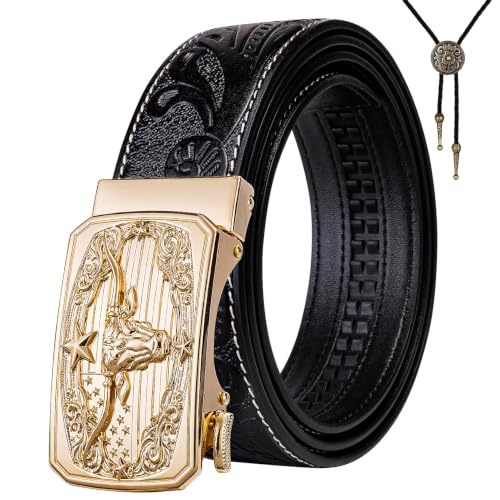 Image of Dubulle Mens Ratchet Belt Gold Click Buckle Adjustable Leather Belts