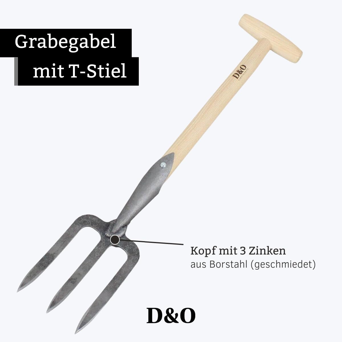 D&O - Grabegabel, Handgabel aus Borstahl mit 40 cm Eschenholz T-Stiel
