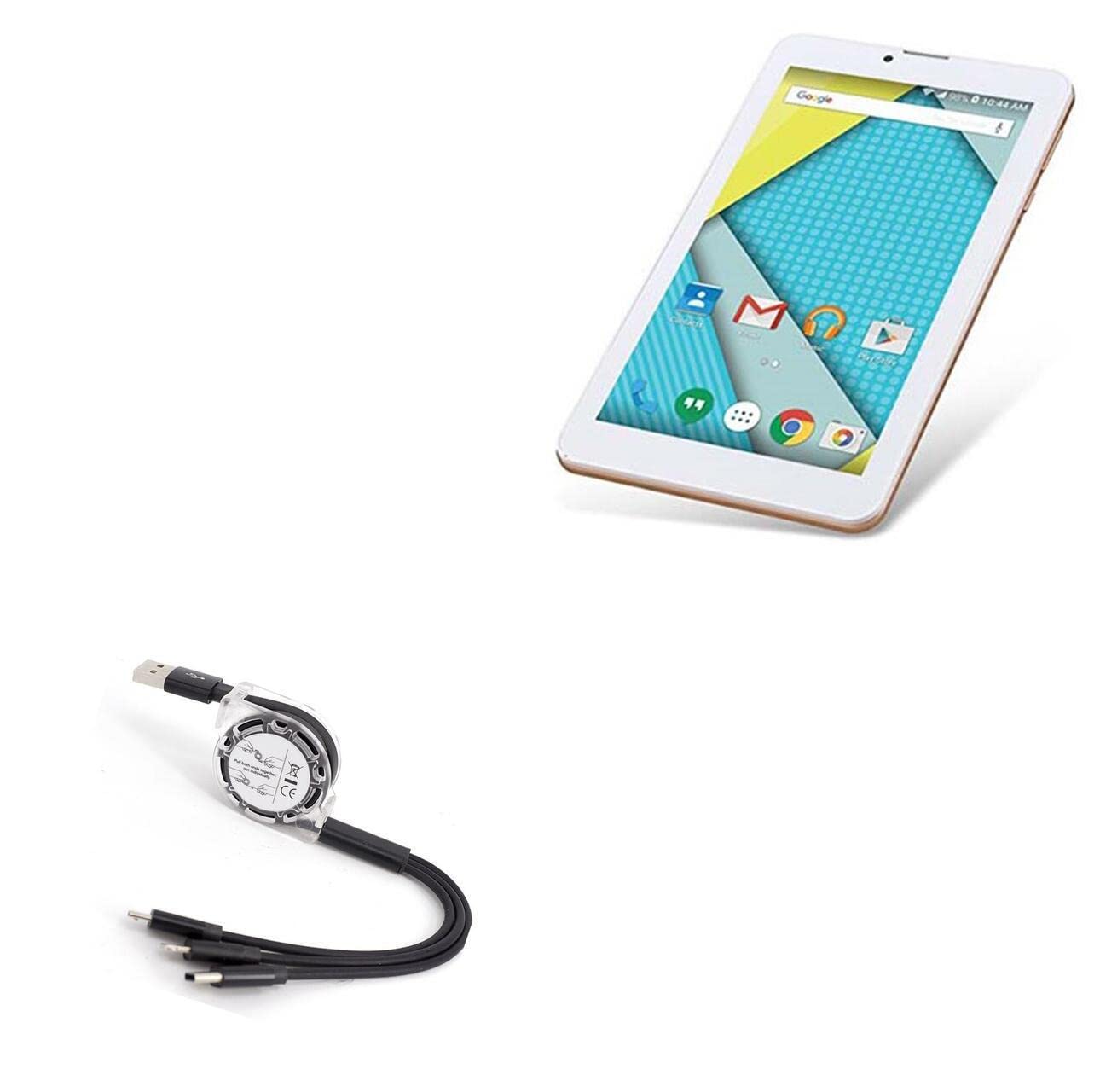 BoxWaveCable Compatible with Plum Optimax 2 (Cable by BoxWave) - AllCharge miniSync, Retractable, Portable USB Cable for Plum Optimax 2 - Jet Black