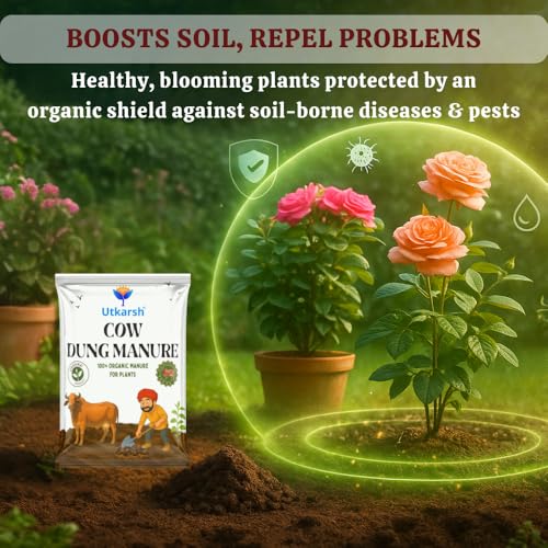 Image of Utkarsh Cow Dung Manure 900 gm, 100% Natural Organic Fertilizer for Plants, Nutrient-Rich Microbial Compost, Improves Plant Health, Water Retention & Soil Fertility, Sourced from Desi Gaushalas