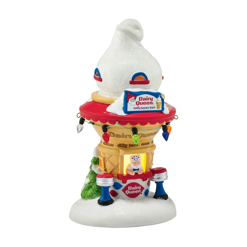 North Pole Village Santa's Dairy Queen Ice Cream Cone Lit Building, 5.2 Inch, Multicolor