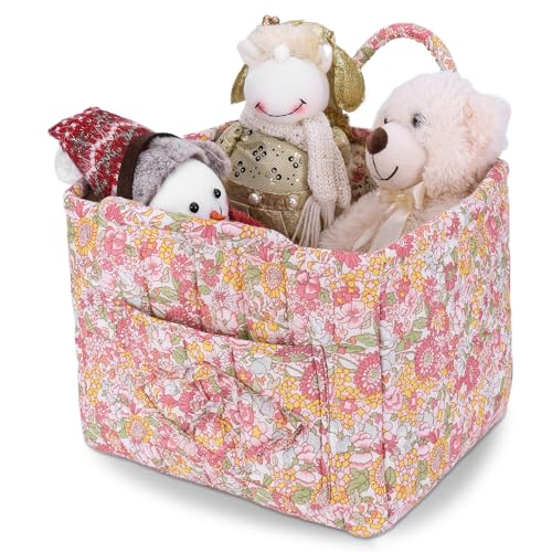 Storage Basket Boho Fabric Large Collapsible Floral Laundry Nursery Hamper Portable Folding Storage for Clothes Toys (Yellow)