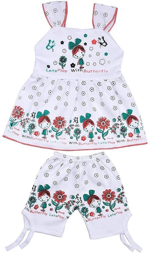 Kushi Lifestyle Baby Girls Summer Dress Printed Cotton Top & Capri Dress (White) 2 51IcSWFguML