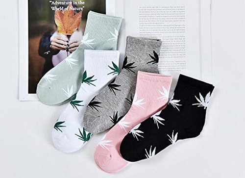 MENGMENG Summer Women Men's Cotton Socks Weed Leaf Casual Socks 5 Pairs2