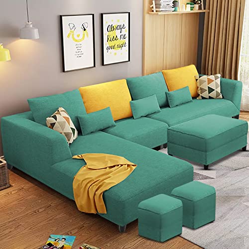 Image of Galib LHS 8 Seater L Shape Sofa Set for Living Room (Turquise Fabric)