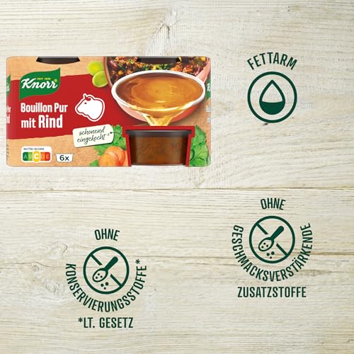 Knorr Bouillon Pur mit Rind leckere Rinderbrühe mit vollem Geschmack 6x 28 g