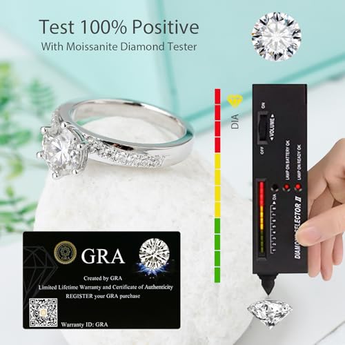 Moissanite Solitaire Engagement Ring for Women,1.5ct-2ct Round Cut D Color VVS1 Lab Created Diamond Wedding Band，S925 Sterling Silver 18K White Gold Plated Elegant Anniversary Promise Ring3