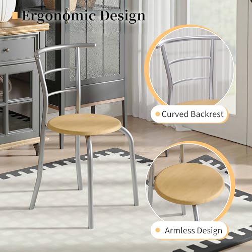 Image of VECELO 3-Piece Dining Table Set for Kitchen Breakfast Nook, Wood Grain Oval Tabletop and Metal Frame with Built-in Wine Rack, for Small Spaces, Natural & Silver