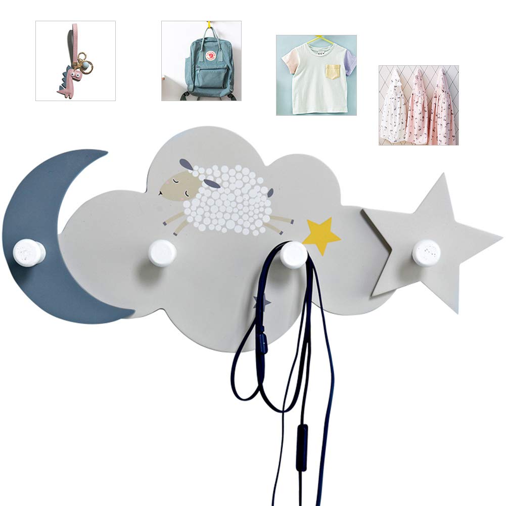 AIZYR Creatividad Habitación Infantil Perchero De Madera De Pared con 4 Percheros Perchero Sin Perforaciones para Puerta, Pasillo, Sala De Estar