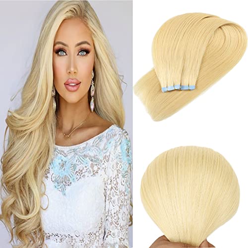 Anihiho Tape in Hair Extensions Human Hair Straight Hair Extensions Tape in Real Human Hair Tape in Hair Extensions for Women (14inch 30g, Bleach Blonde)
