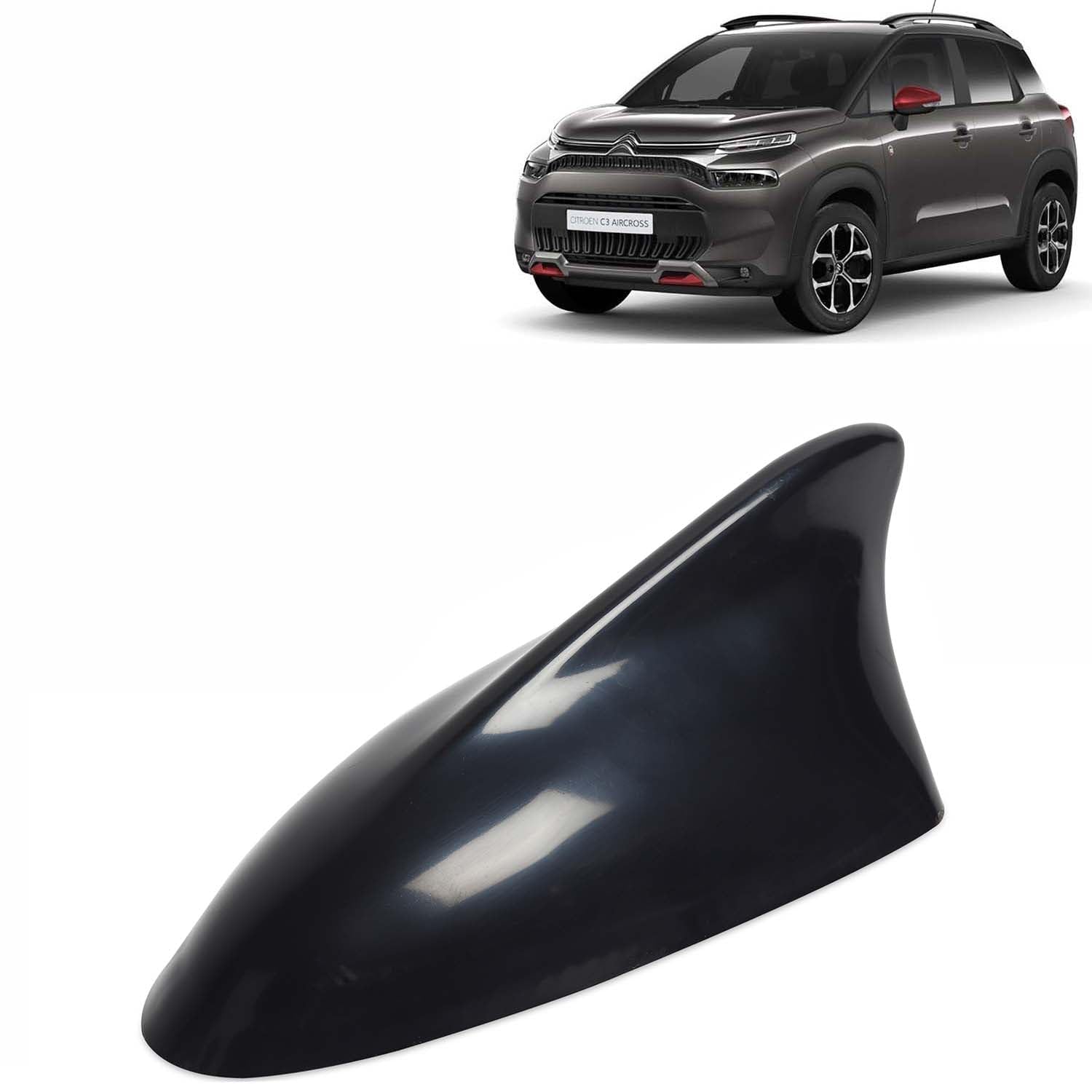 KINGSWAY Accessories Shark Fin Car Antenna Universal Size and Compatible with Citroen C3 Aircross Year 2023 Onwards, Car Radio FM AM, DIY Easy Replacement Original Car Antenna, 1 Piece, Black Color