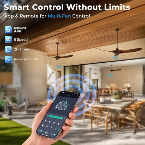 Image of Outdoor Ceiling Fan No Light for Patios, 52 inch Ceiling Fans Without Lights with Smart App and Remote Control, Wet Rated 3 Blades Wood Propeller Modern Fan for Exterior Outside, High CFM, Walnut