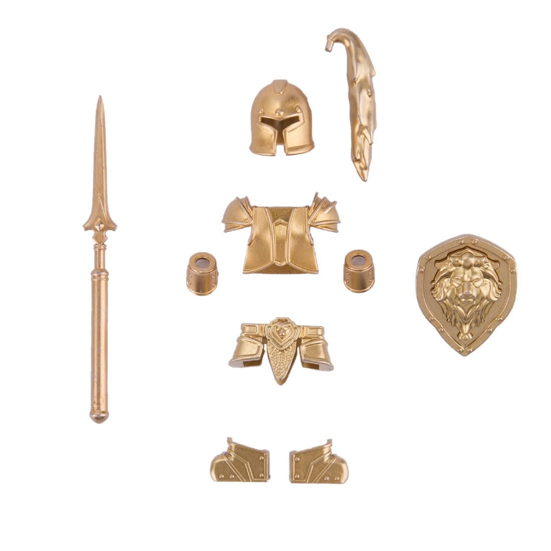 LOKLNEYK Military Weapons Set, 10PCS Medieval Knight Shield Guard Armor & Weapons Accessory Building Block Pack, Compatible Minifig Combat Gear for Custom Figures (Gold)