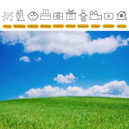 Fondo fotográfico verde 7x5 pies con nubes blancas y cielo azul miniatura 4