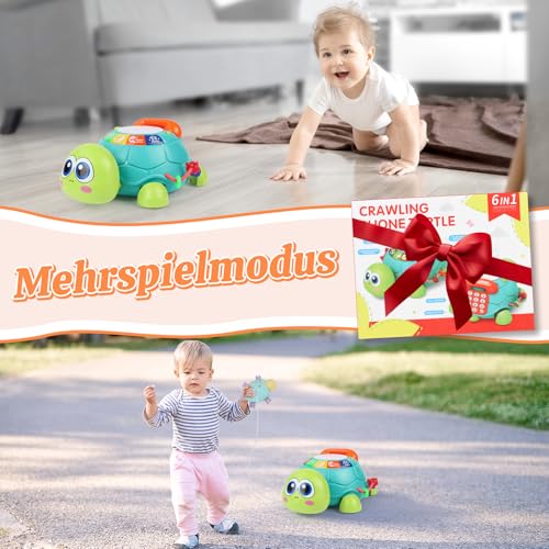 Herenear Baby Krabbel Spielzeug, Schildkröten Krabbelspielzeug mit Licht und Musik, Pädagogisches Spielzeug Baby, Lernspielzeug Geschenk, Kriechendes und Singendes Musikalisches Babyspielzeug