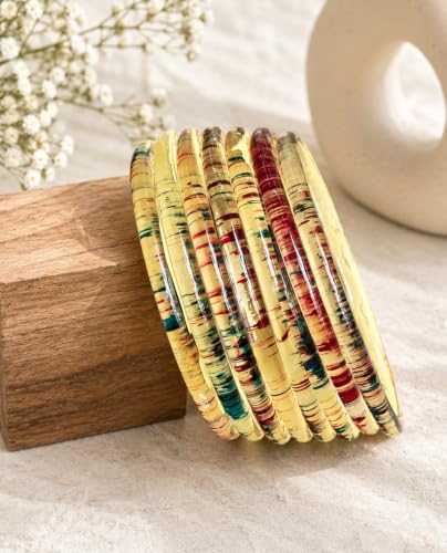 Image of NMII Premium Glass Bangle Set for Women | Multicolor Designer Kangan | Fancy Kanch ki Chudiya | 3D Transparent Chudi Set | Wedding & Festive Occasions Bangles