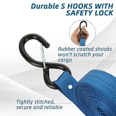 4Pack Ratchet Straps, 20Ft Ratchet Tie Down Straps, 1700 LB Break Strength Ratchet Cargo Straps with Safety Lock S Hooks & Soft Loops for Moving Cargo, Motorcycle, Appliances, Lawn Equipment