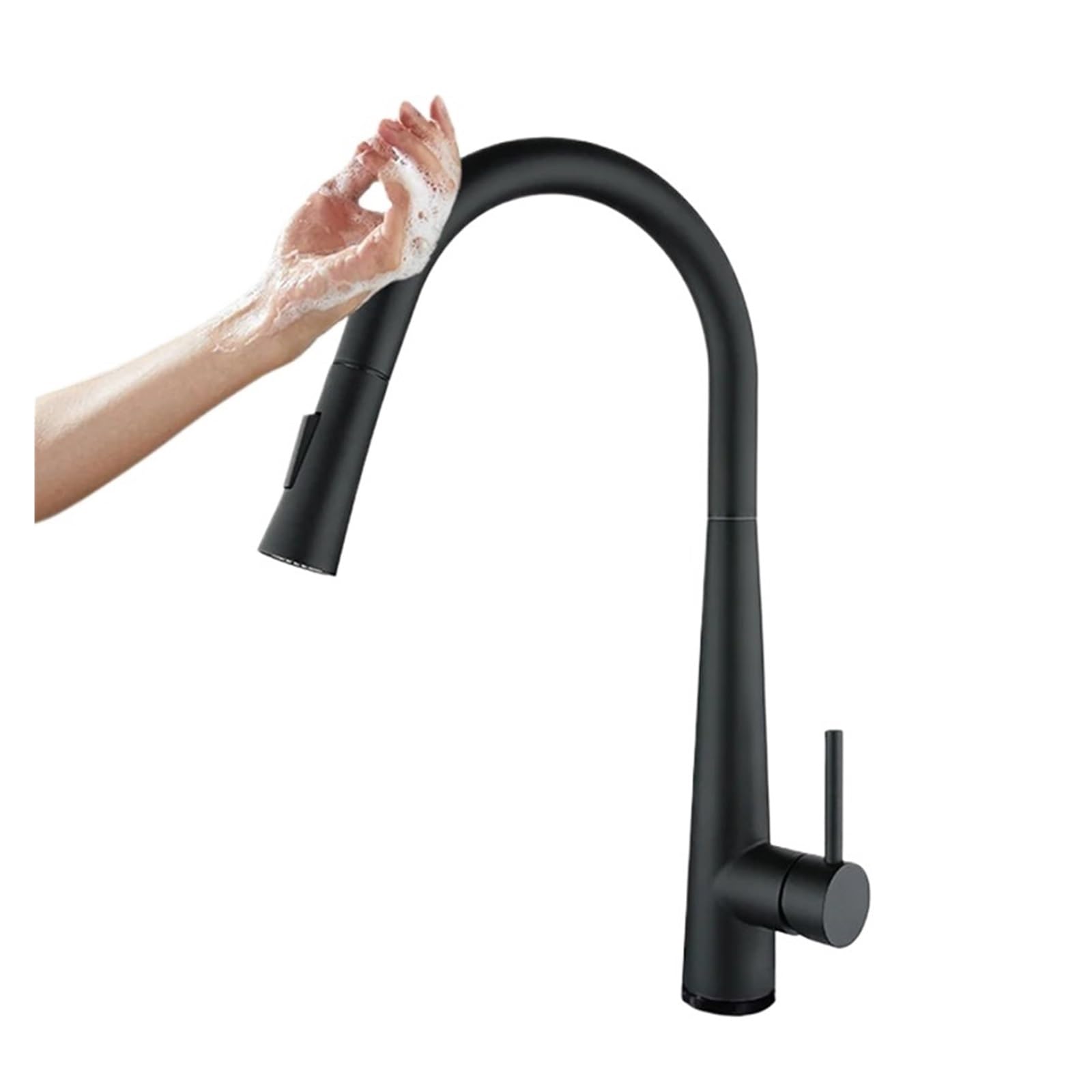 Robinet mélangeur chaud et froid tactile avec douchette extractible noire 360°