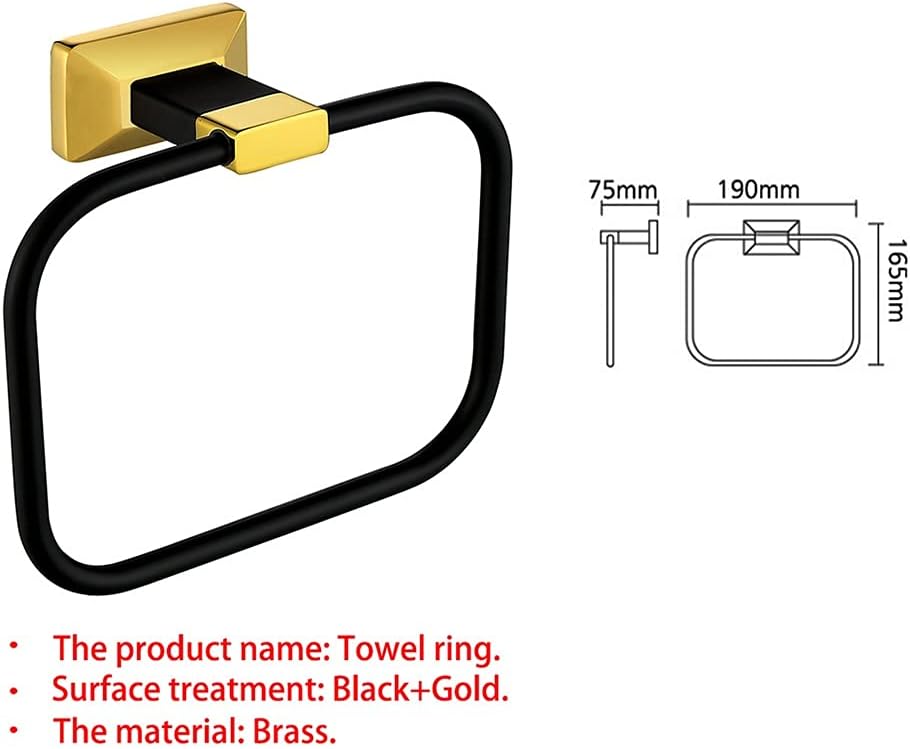 LSLYTQ Black Gold Brass Bathroom Hardware, Bathroom Hand Towel Holder Round Towel Hanger Wall Mount