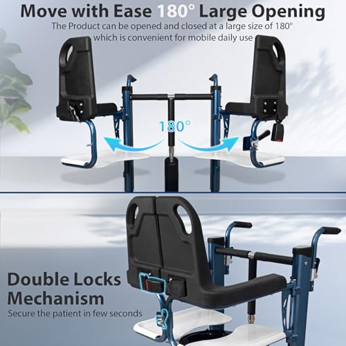 Image of KosmoCare Aluminum Patient Lift & Transfer Wheelchair |Hydraulic Foot Pedal |Split Seat 46 cm for Easy Transfers |Height Adjustable 98-114 cm |100kg Load Capacity |Water-Resistant|Shower-Friendly|Blue