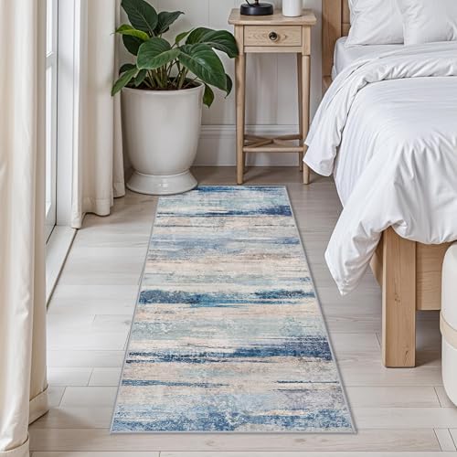 Modern Abstract 2x5 Kitchen Runner Rug: Ultra Soft Washable Hallway Entryway Carpet Indoor Non Slip Low Plie Floor Mat for Bedroom Laundry Room - Gifts for Newlyweds Household Home Decor 2x5 Blue