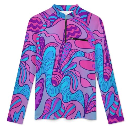 Colorful Magic Mushrooms Hippie Psychedelic Men's Rash Guard Long Sleeves Quick Dry Fishing Workout Shirts with Zipper3