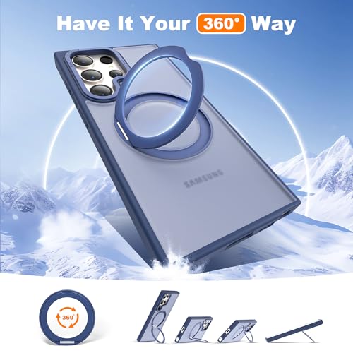 Image of Compatible with Samsung Galaxy S24 Ultra Case with 360Rotatable Magnetic Ring Stand Compatible with Mag-Safe Military Protection Matte Translucent Phone Cases for S24 Ultra 6.8 inch,Blue