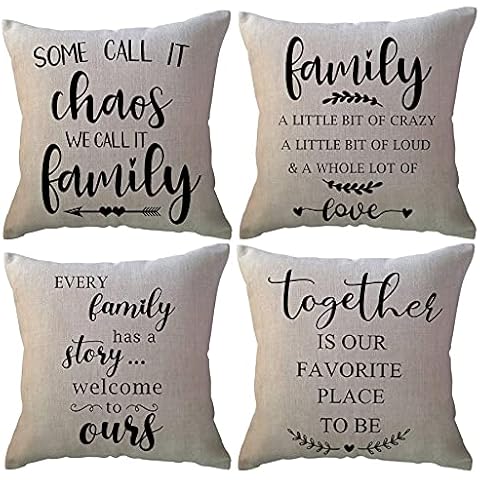 ULOVE LOVE YOURSELF Set of 4 Home Quotes Throw Pillow Farmhouse Decorative Cushion Cover 18 x 18 Inch Rustic Family Words Country Decor Pillowcases for Sofa/Couch/Porch Cover