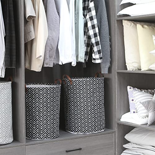 Sea Team Arrow Pattern Laundry Hamper Canvas Fabric Laundry Basket Collapsible Storage Bin with PU Leather Handles and Drawstring Closure - Image 2