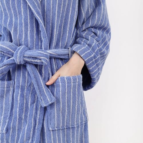 Coastal Striped Hooded BathRobe, Women Aesthetic 100% Cotton Robe, Unisex Luxury Soft Ultra Absorbent Spa Bath Robe3
