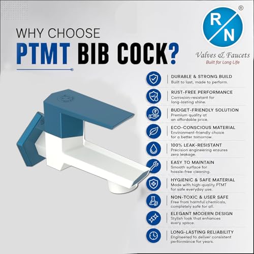 Image of RN PTMT Bib Cock for Bathroom | 15mm Foam Flow Water Tap with Flange | Luxury G20 Series Faucet | High-Grade Engineering Polymer Tap (White Marine Blue Dual, Pack of 4)